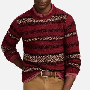 Lucky Brand Men's Cabernet Fair Isle Jacquard Wool Crew Neck Sweater Size XL